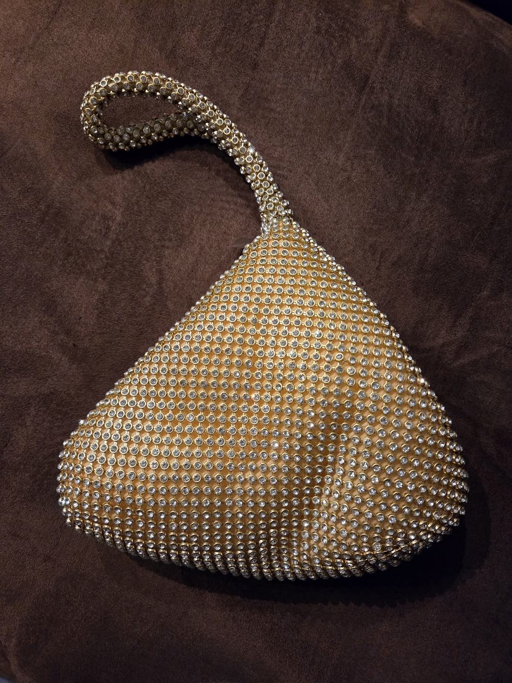 Gold Crystal Mesh Wristlet Clutch